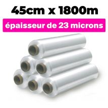 Lote de 6 rodillos film transparente 45cmx1800m y espesor de 23 micras μ