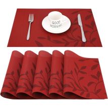 Lot de 6 Sets de Tables Lavables Set de Table Résistants Chaleur Antidérapants pour Table de Cuisine et Restaurants - Rouge