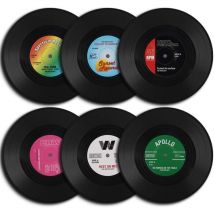 Lot de 6 sous-verres en forme de disque vinyle rétro