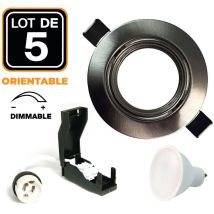 Europalamp - 5 Spots encastrable orientable Alu Brossé avec GU10 6W Dimmable