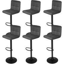 Lot de 6 Tabouret de Bar en Velours,hauteur réglable, chaise de cuisine pivotante avec dossier et repose-pieds,gris foncé