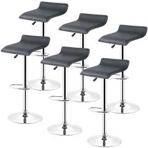 Skecten - Lot de 6 Tabouret de Bar Rotatif à 360° Hauteur Réglable en Acier Chromé et Similicuir Noir