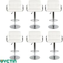 Sifree - Lot de 6 Tabourets de Bar en Similicuir pour Bar, Bistrot ou Cuisine - Hauteur Réglable 93-114cm, Rotatif à 360 Dégrées