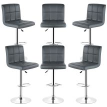 Lot de 6 Tabourets de Bar Rembourree Capitonne en Similicuir Dossier et Repose-Pieds Ajustables Gris - Aqrau