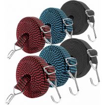 Lot de 6 tendeurs réglables 2 m avec crochet (noir + bleu + rouge) - Tigrezy