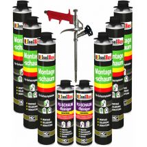 B2 Lot de 6 x 750 ml de mousse polyuréthane monocomposante de construction/montage pour pistolet - Avec 2 nettoyants et un pistolet mousse - Isolbau