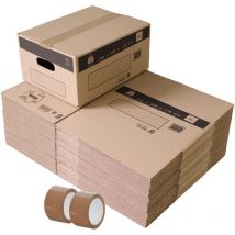 Lot de 40 cartons déménagement pour livres avec poignées - 18L, charge max 5kg - made in France + 2 adhésifs offerts