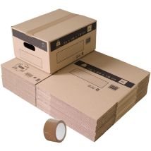 Lot de 20 cartons déménagement pour livres avec poignées - 18L, charge max 5kg - made in France + 1 adhésif offert