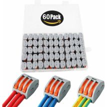Lot de 60 connecteurs électriques, bornes de connexion de fil parallèle enfichables, connecteurs de fil compacts, PCT-213 (3 ports)