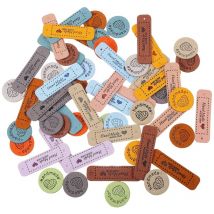 Lot de 60 étiquettes rondes faites à la main pour accessoires de courtepointe, couture, vêtements, crochet, tricot
