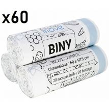 Lot de 60 sacs poubelles biny Blanc hdpe 50L