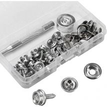Lot de 62 Ensembles de Boutons-Pression en Toile, Boutons métalliques, vis de bâche, vis à Bouton-Pression en Acier Inoxydable avec 2 Outils de