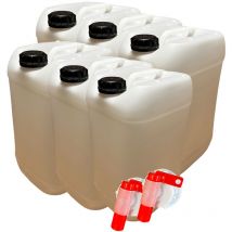 Negomix - Lot de 6x Bidon Jerrican Plastique 25 Litres Blanc avec 2 Bouchons Verseurs