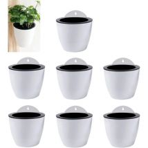 Rnemitery - Lot de 7 jardinières suspendues en plastique blanc avec système d'arrosage automatique Conception à double couche Jardinières d'intérieur