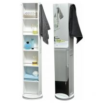 Madeinnature - Armoire Colonne Pivotante de Salle de Bain - 6 Niches + 2 Miroirs + 2 patères.