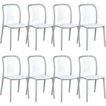 Lot de 8 Chaises de Jardin en Plastique Blanc et Gris Moderne Spezia