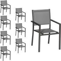 Happy Garden - Lot de 8 chaises en aluminium anthracite - textilène gris