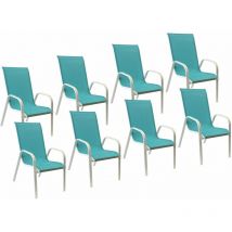 Happy Garden - Lot de 8 chaises marbella en textilène bleu - aluminium blanc