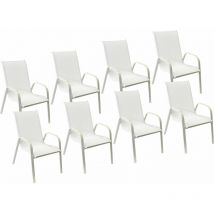 Happy Garden - Lot de 8 chaises marbella en textilène blanc - aluminium blanc