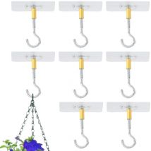 Cyslmuk - Lot de 8 crochets de plafond autocollants, sans perçage, pour suspendre des plantes, avec crochets de plafond en acier inoxydable, crochets