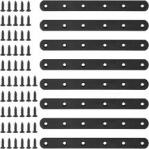 Lot de 8 équerres de fixation plates et droites de 200 mm en métal noir avec 55 vis pour meubles en bois (200 x 20 x 3 mm)