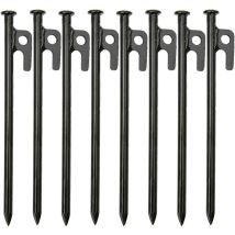 Lot de 8 piquets de tente robustes en fer forgé haute résistance de 20 cm avec crochet et trou pour voyage en plein air, randonnée, jardinage, grand