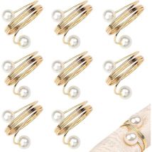 Lot de 8 ronds de serviette en or pour décoration de table avec boutons de serviette en perles pour Noël, mariages, dîners
