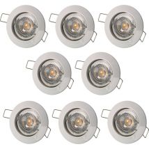 Lot de 8 Spot encastrable fixe led blanc avec ampoule gu10 7w 38° blanc chaud