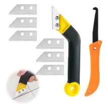 Lot de 9 Grattoirs Joints Carrelage avec, 7 Lames de Rechange et 1 Scie Coudée, Grattoir Rasoir Nettoyage pour Carrelage, Grattoir a Dejointer