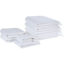 Lot de 9 Serviettes de Bain Luxe en Coton Polyester Doux Franges Blanc Atiu