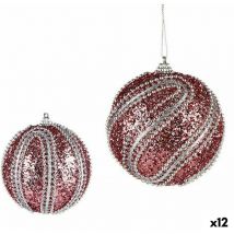 Krist+ - Set of Boules de Noël of Boules de Noël en relief ø 10 cm Argent Rose pvc (12 pcs.)