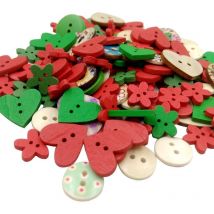 Feiyue - Lot de boutons en bois à faire soi-même, bouton à coudre, scrapbooking, bricolage, décoration de mariage, Noël (rouge)