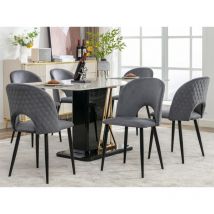 Lot de Chaises rembourrées en velours et métal - recouvertes de motif losange - pieds réglables - Gris - 6 pièces