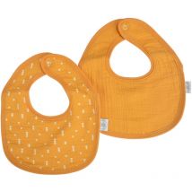 Lot de deux bavoirs bebe en gaze de coton 22 x 27 cm moutarde