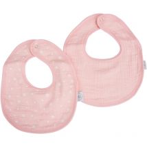 Douceur D'intérieur - Lot de deux bavoirs bebe en gaze de coton 22 x 27 cm rose