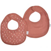 Lot de deux bavoirs bebe en gaze de coton 22 x 27 cm terracotta