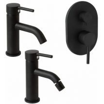 Kiamami Valentina - Lot De Mitigeurs Noirs De Salle De Bain Pour Lavabo, Bidet Et Douche Avec Déviateur Fassa