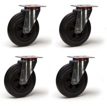 Lot de 4 roulettes pivotantes caoutchouc noir 200 mm - 615 Kg