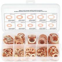 Lot de Rondelles en Cuivre Métal - Joints Bagues d'Étanchéité - Rondelles Plates avec Boîte - Assortiment de 200 Pièces pour Étanchéité - Tailles M5