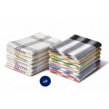 Lot de 9 torchons de cuisine 100% Coton - 50x70 cm Multicolore