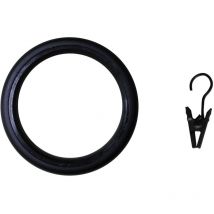 Lot de30 anneaux et crochets tringle à rideau 30 mm acier noir mat