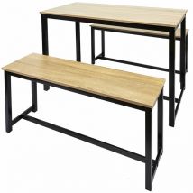 Toilinux - Lot d'une table et de 2 bancs Chelsea - Bois et Noir