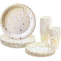 Fei Yu - Lot Gobelets et Assiettes Jetables, 90 pièces Vaisselle Carton Jetable 30 Goblets en Papier + 30 Assiettes à Dessert + 30 Grandes Assiettes