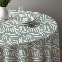 Lot nappe ronde + 4 serviettes de table motif feuillage