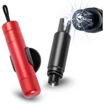 Lot of 2 Marteau d'urgence pour voiture avec coupe-ceinture de sécurité, coupe-ceinture de sécurité 2 en 1 (noir rouge)
