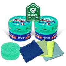 Liseré Vert - Lot Pierre d'Argent ecocert 2 x 500 g avec 2 éponges classiques, 1 éponge ergonomique et 4 mini-chiffons microfibres