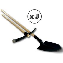 Lot pioche terrassier manche 90 cm + pelle de maçon manche 130 cm Tête acier - Quantité x 3 - Lot Pioche + Pelle ronde
