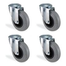 Lot roulettes à oeil pivotante caoutchouc gris souple diamètre 125mm charge 300kg