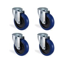Lot Roulettes À Oeil Pivotantes Caoutchouc Élastique Bleu Diamètre 80mm Charge 240kg