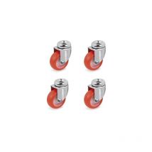 Lot de 4 roulettes à oeil pivotantes polyuréthane rouge 40 mm - 120 Kg